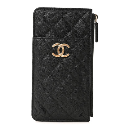 Chanel Caviar Quilted Striated Classic Flat Wallet Pouch  Black 1 of 11