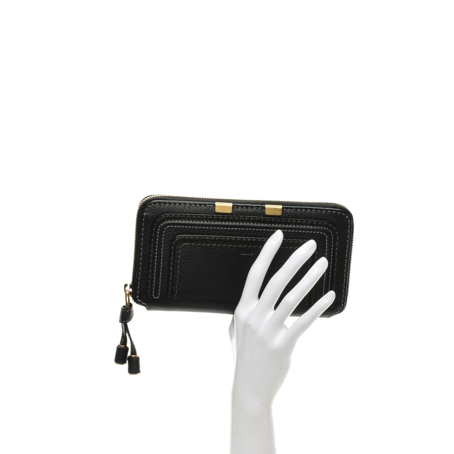Grained Calfskin Marcie Long Zip Around Wallet Black