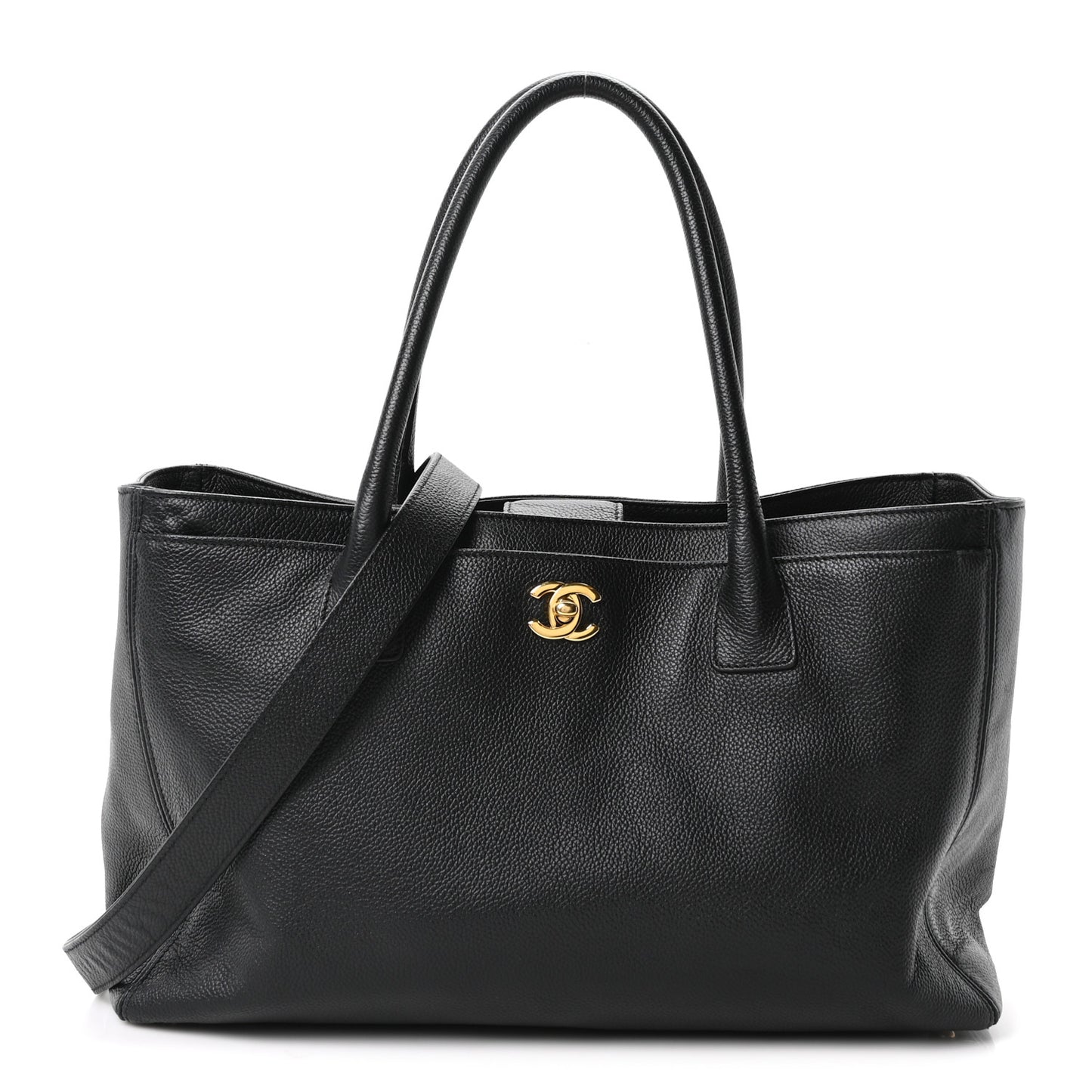 Calfskin Cerf Executive Shopper Tote Black