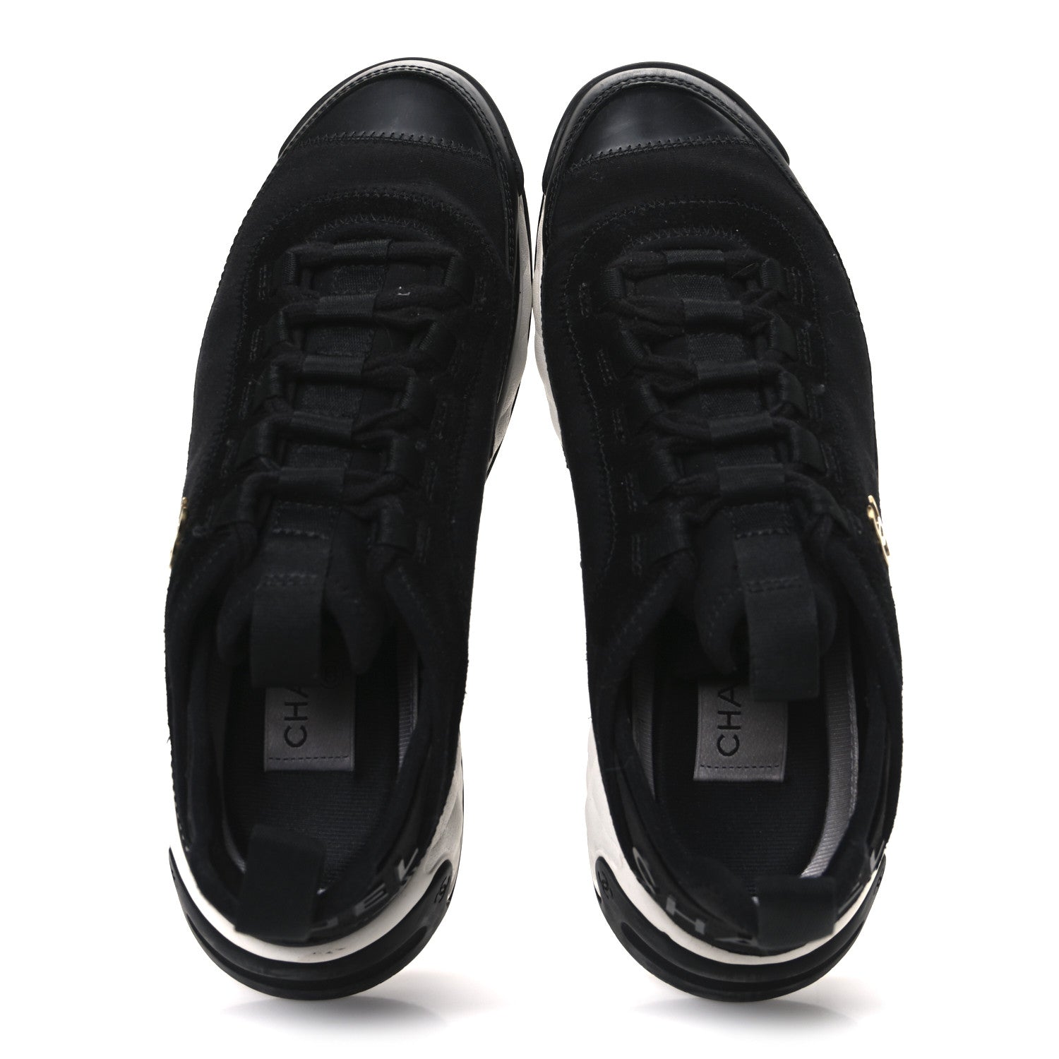 Chanel Velvet Calfskin Mixed Fibers CC Sneakers 37.5 Black 2 of 11