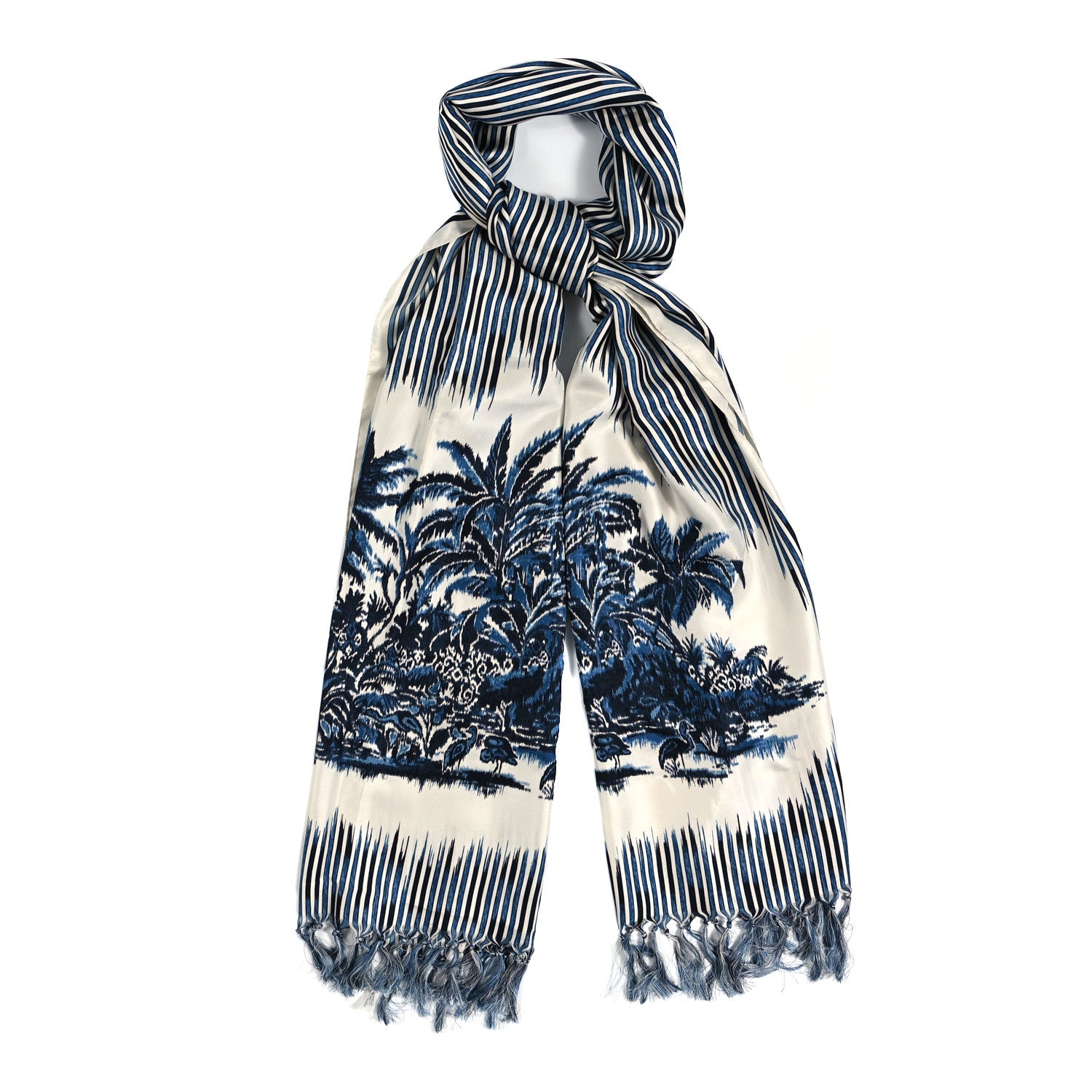 Christian Dior Silk Palms Stole Blue 1 of 5