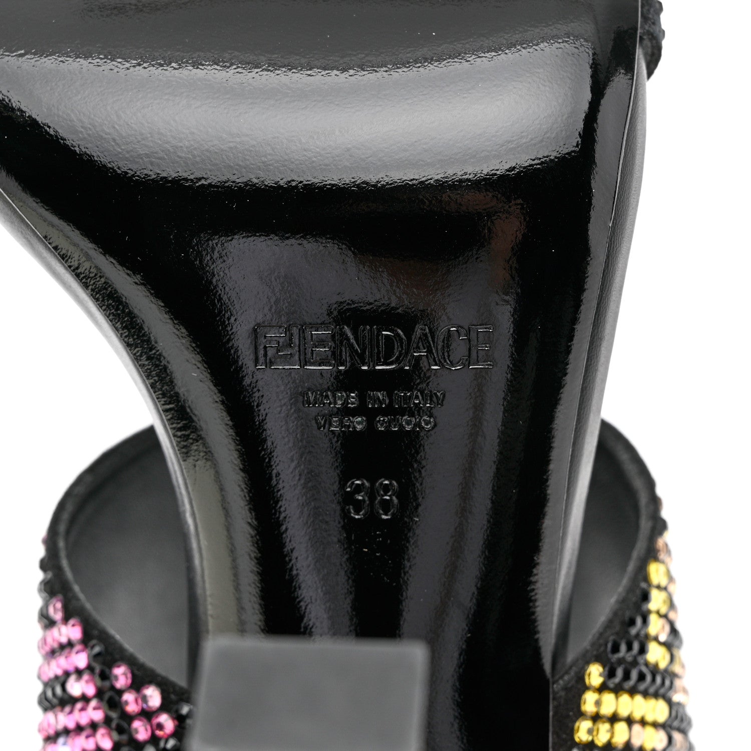 Versace X FENDI Calfskin Crystal Fendace FF Medusa High Heel Mule Sandals 38 Black Multicolor 6 of 8