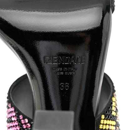 Versace X FENDI Calfskin Crystal Fendace FF Medusa High Heel Mule Sandals 38 Black Multicolor 6 of 8