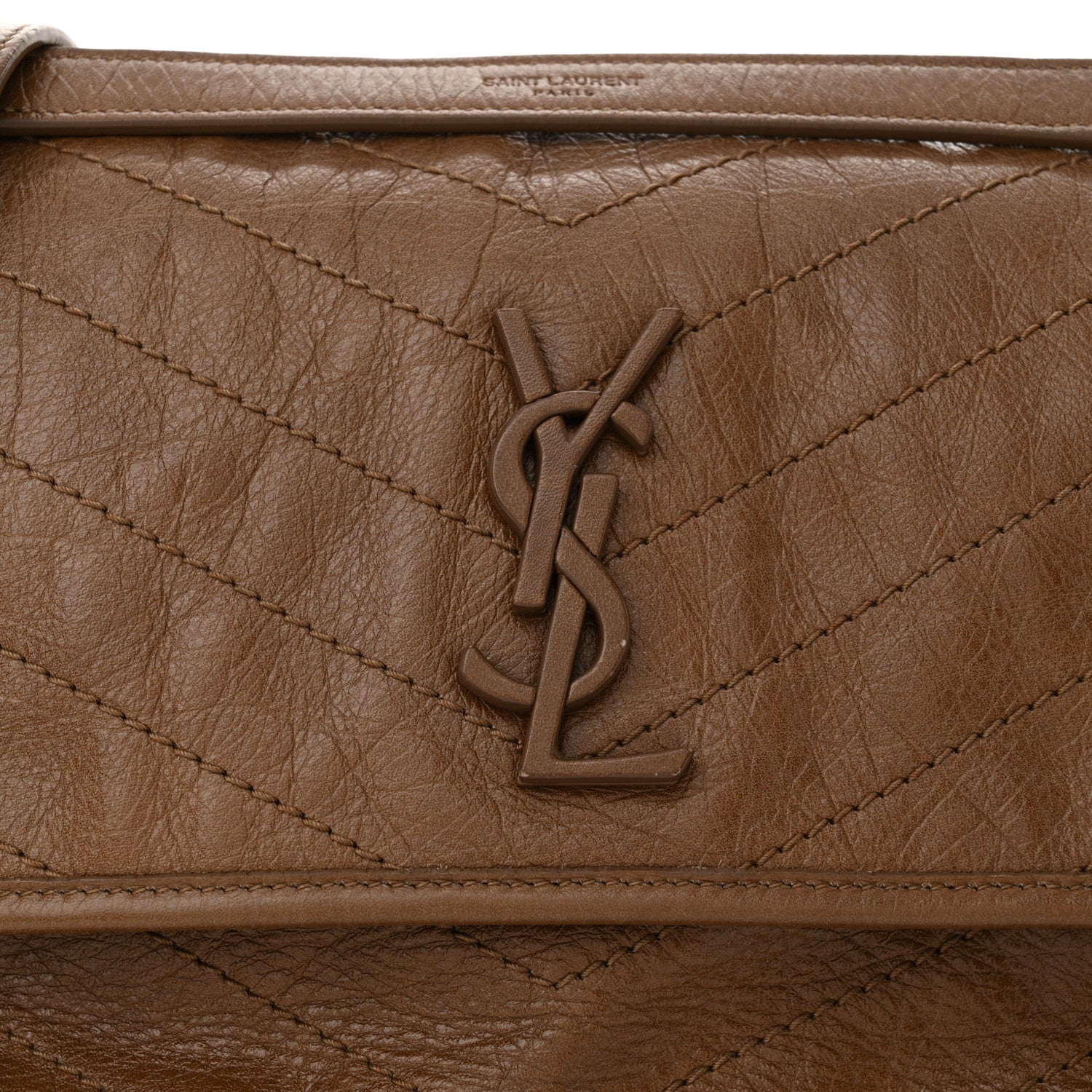 Saint Laurent Crinkled Calfskin Matelasse Monogram Medium Niki Chain Satchel Tan Brown 8 of 11
