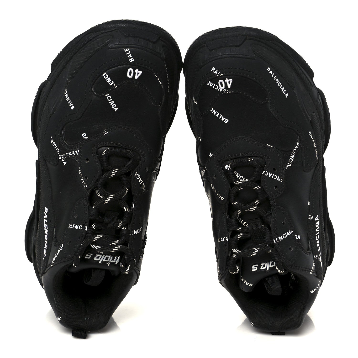 Balenciaga Technical Fabric Allover Logo Womens Triple S Sneakers 37 Black White 2 of 9