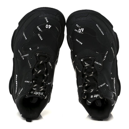 Balenciaga Technical Fabric Allover Logo Womens Triple S Sneakers 37 Black White 2 of 9