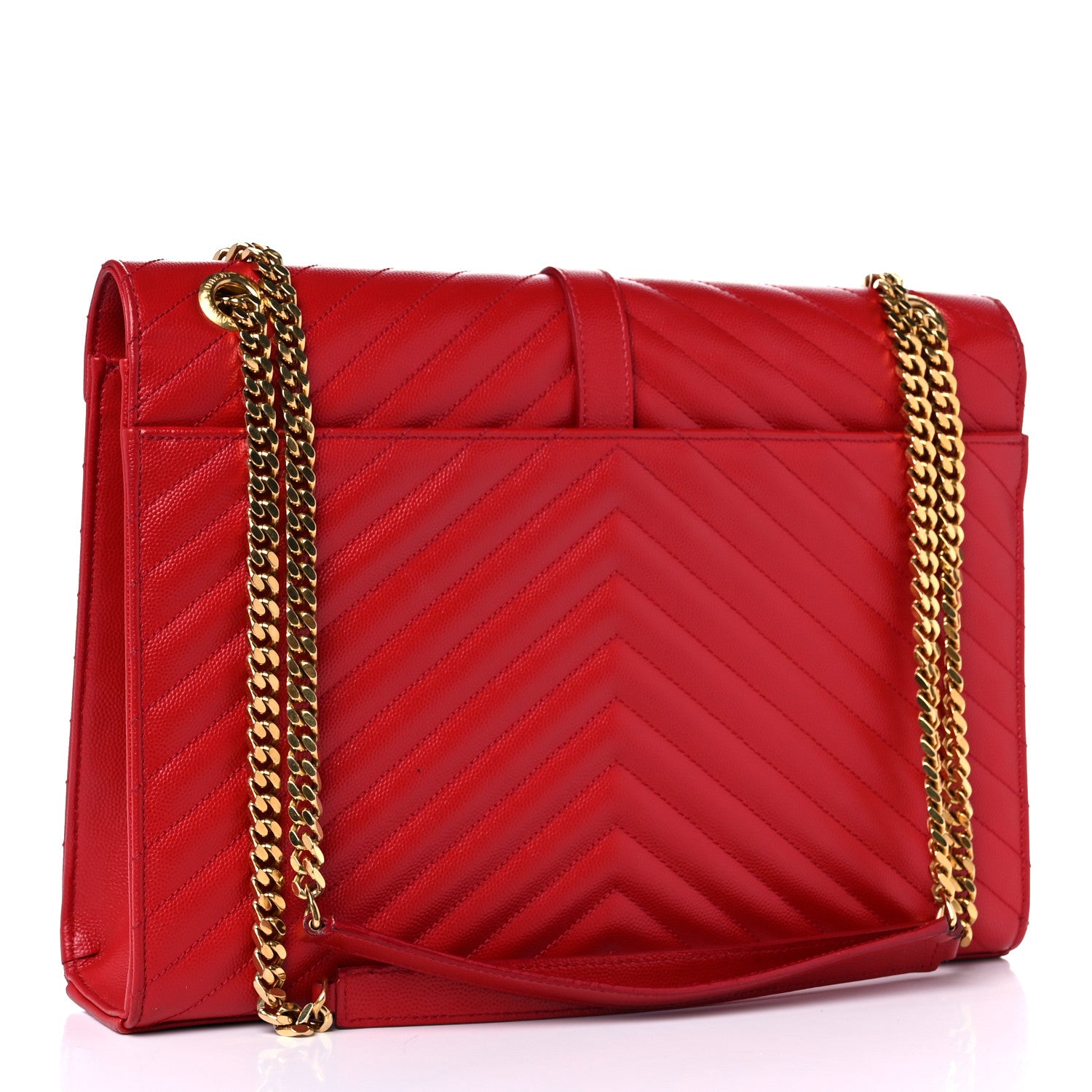 Saint Laurent Grain De Poudre Matelasse Chevron Large Monogram Satchel Lipstick Red 3 of 14