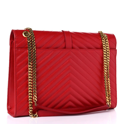 Saint Laurent Grain De Poudre Matelasse Chevron Large Monogram Satchel Lipstick Red 3 of 14