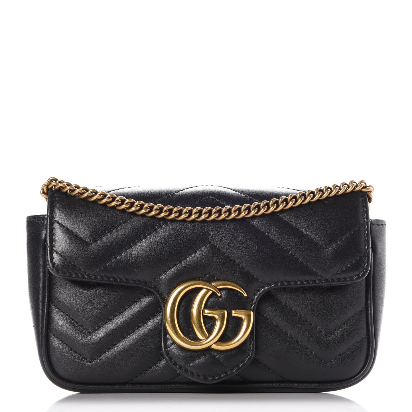 Calfskin Matelasse Super Mini GG Marmont Shoulder Bag Black