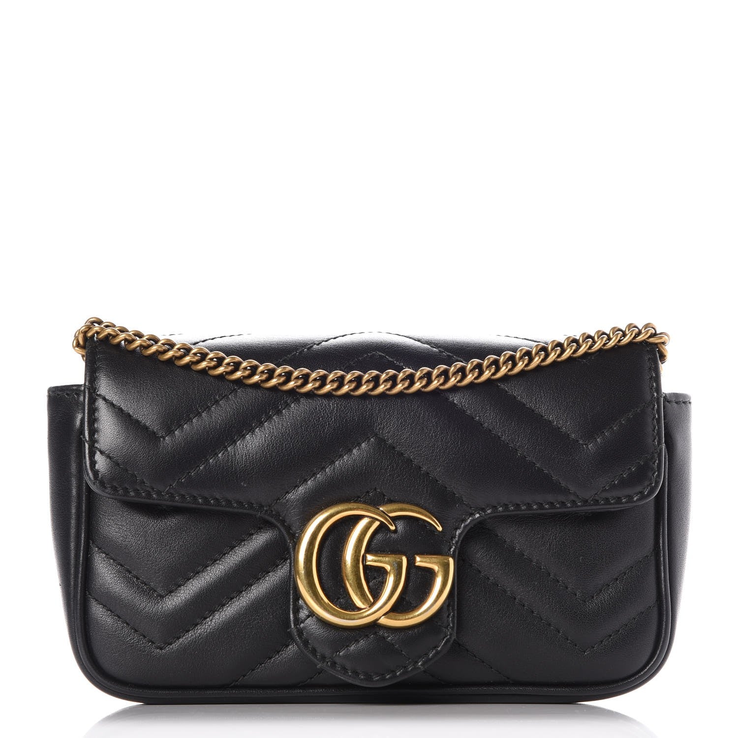 Gucci Calfskin Matelasse Super Mini GG Marmont Shoulder Bag Black 1 of 9