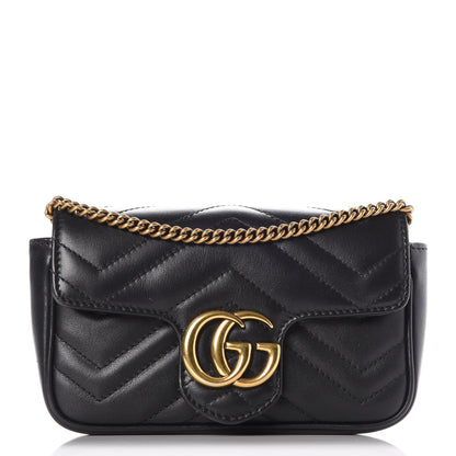 Gucci Calfskin Matelasse Super Mini GG Marmont Shoulder Bag Black 1 of 9