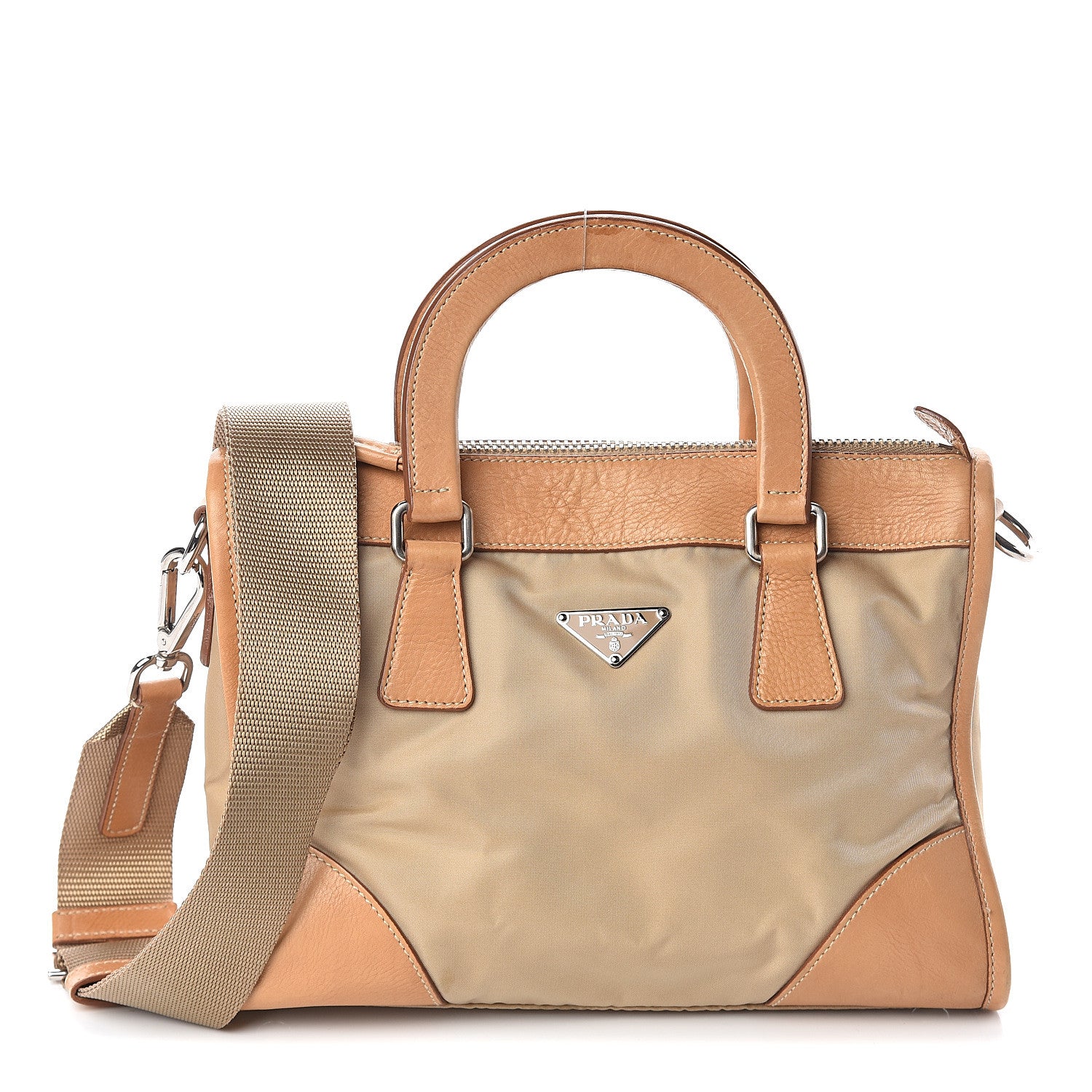 Prada Tessuto Vitello Top Handle Bag Cammello Cuo 1 of 8