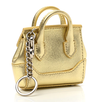 Versace Metallic Grained Calfskin Nano La Medusa Bag Key Ring Pouch Gold 3 of 8