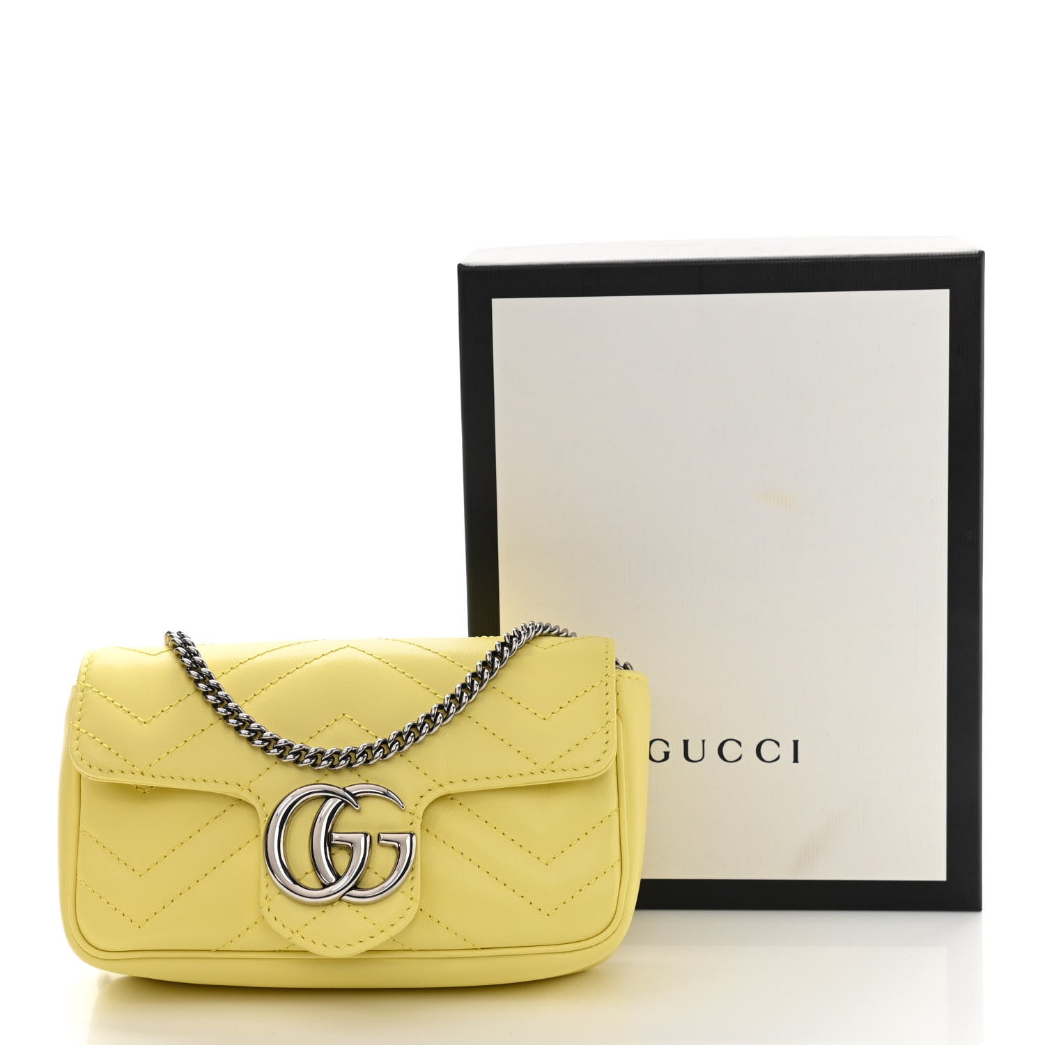 Gucci Calfskin Matelasse Super Mini GG Marmont Shoulder Bag Banana 11 of 11