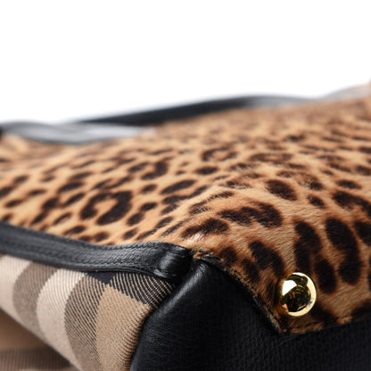 Burberry Calf Hair Leopard Print House Check Medium Banner Tote Black 8 of 14