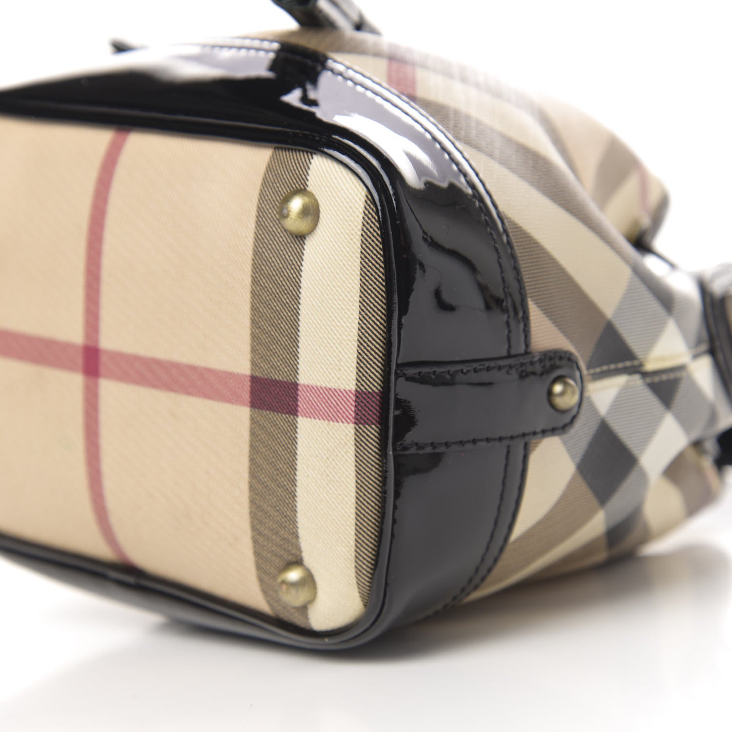 Burberry Patent Trim Nova Check Drawstring Bucket Bag Black 13 of 15