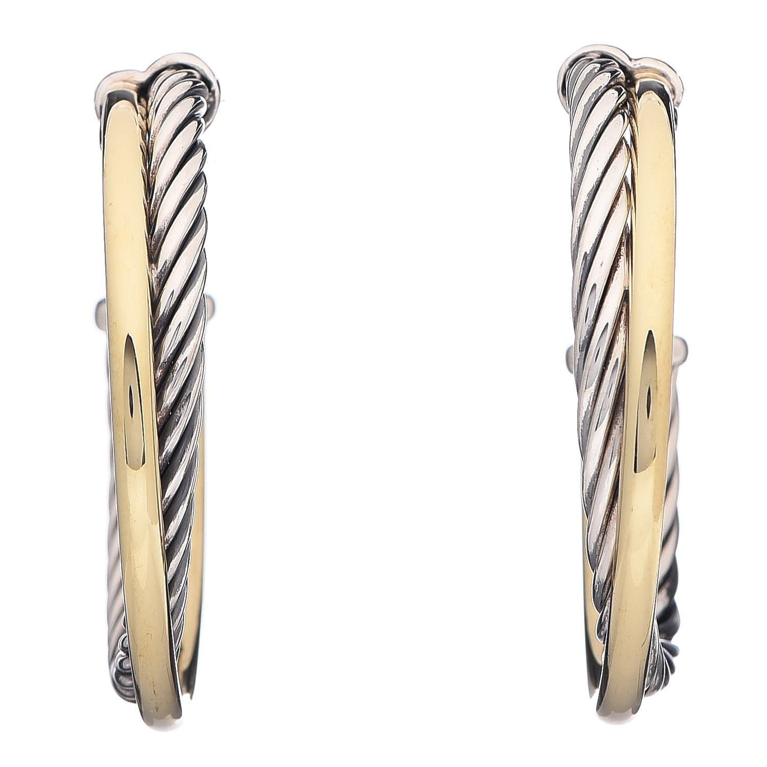David Yurman Sterling Silver 18K Yellow Gold 31mm Crossover Cable Hoop Earrings 1 of 5