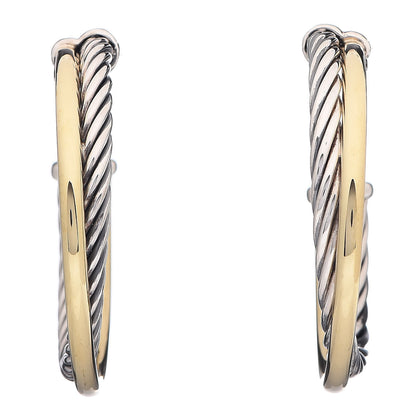 David Yurman Sterling Silver 18K Yellow Gold 31mm Crossover Cable Hoop Earrings 1 of 5