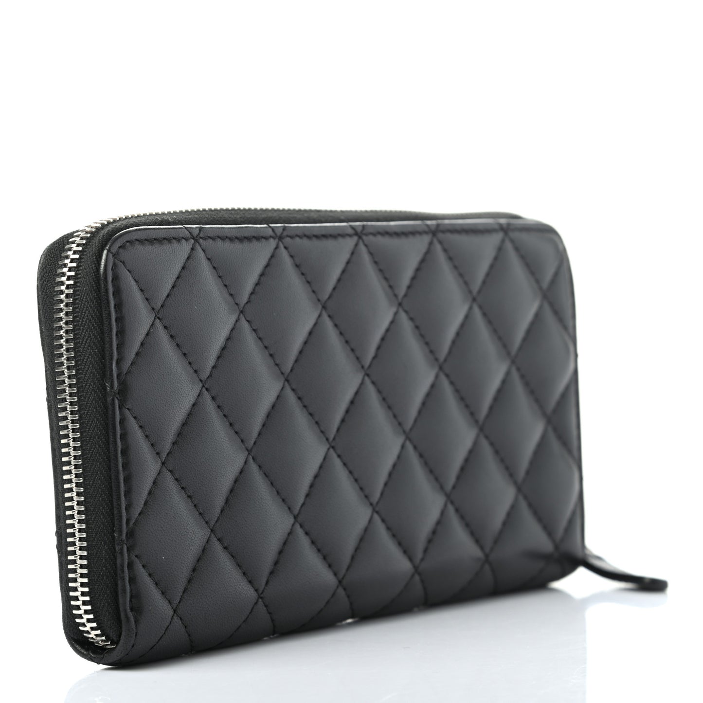 Lambskin Quilted Large Gusset Zip Around Wallet Black