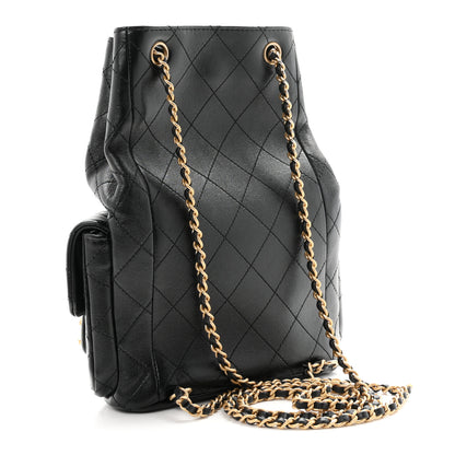 Chanel Shiny Lambskin Quilted Double Pocket Backpack Black 3 of 10