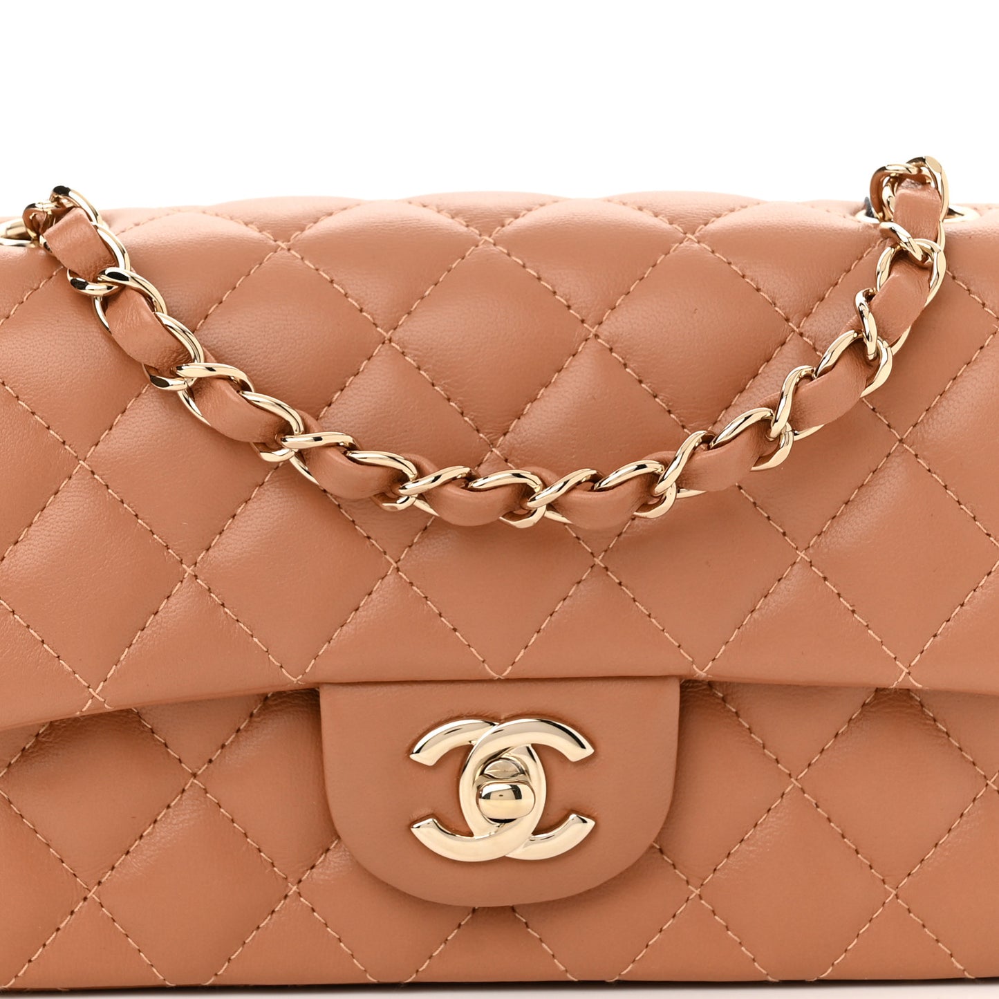 Lambskin Quilted Mini Rectangular Flap Brown