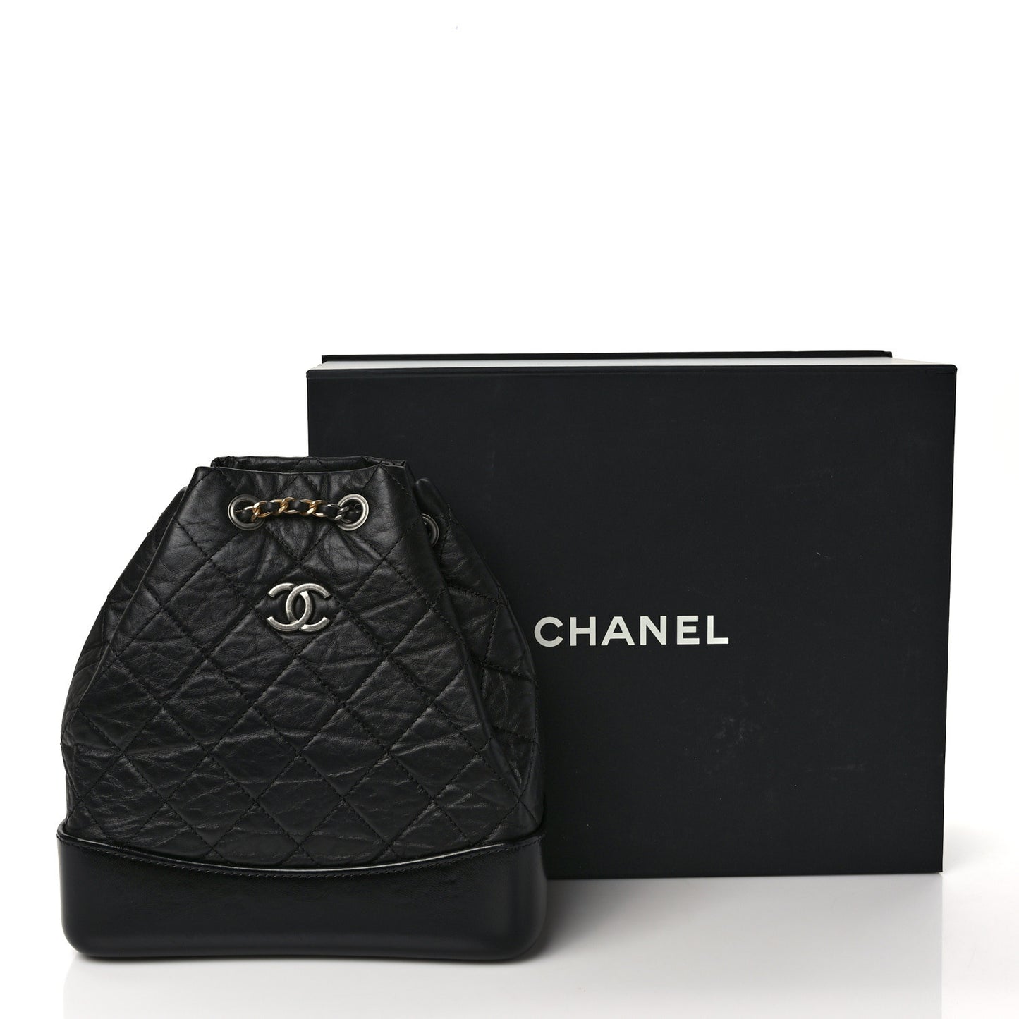 Aged Calfskin Quilted Small Gabrielle Backpack Black