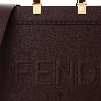 Fendi Vitello Cher Logo Debossed Medium Fendi Sunshine Shopper Tote Burgundy 8 of 12