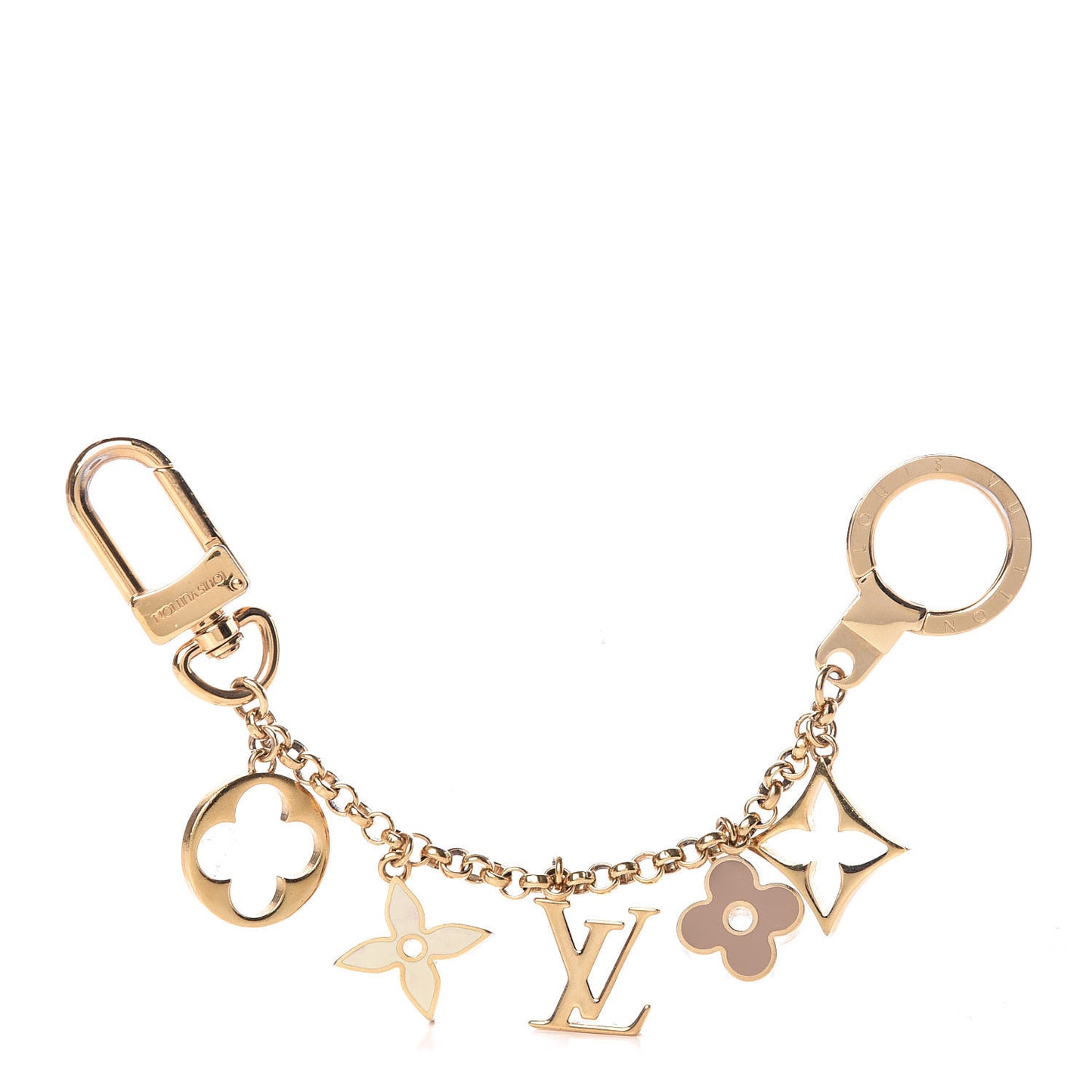 Brass Enamel Fleur De Monogram Bag Charm Chain Gold