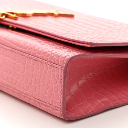 Saint Laurent Calfskin Crocodile Embossed Medium Classic Monogram Kate Tassel Satchel Pink 10 of 12