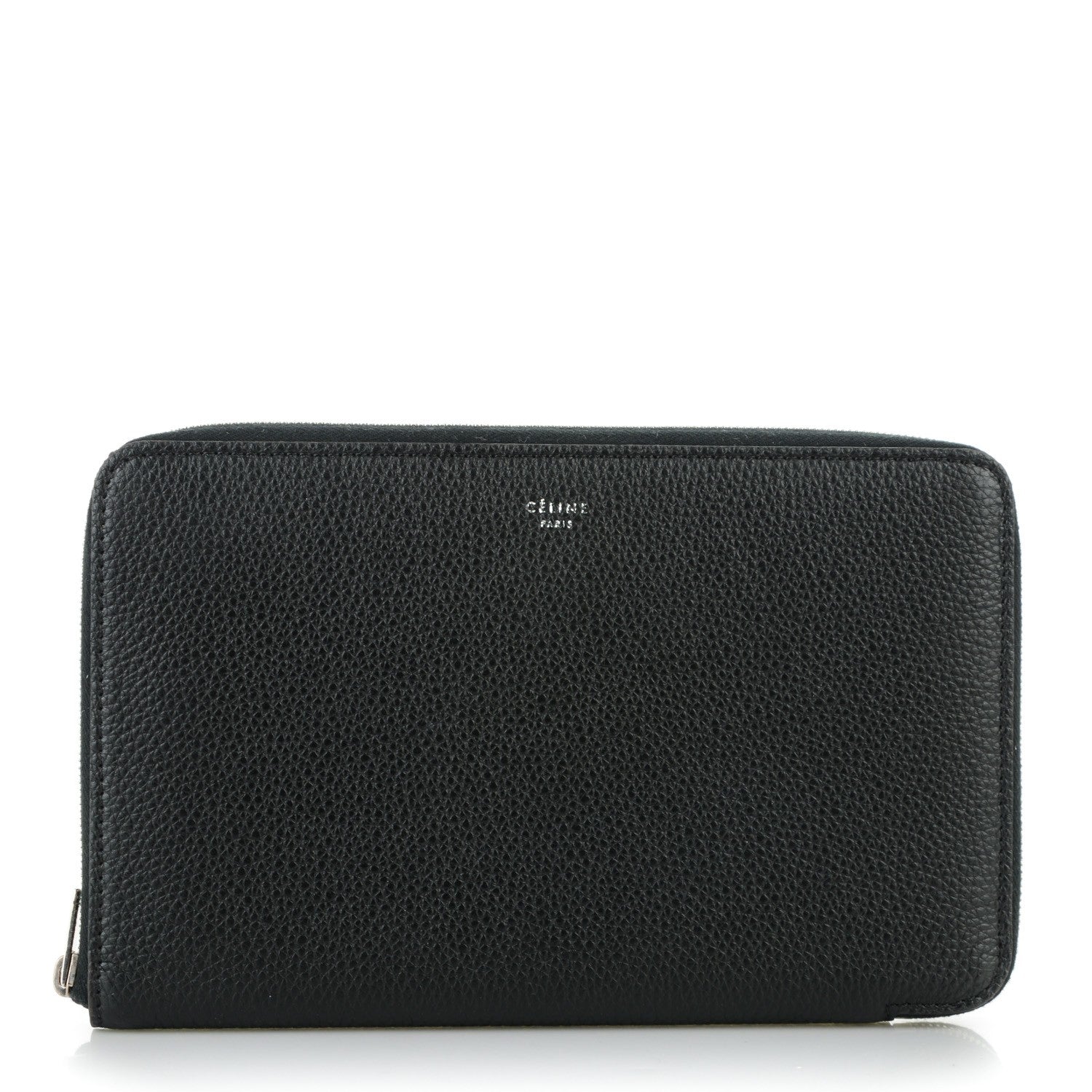 Celine Drummed Calfskin Premium Zip Around Wallet Black 1 of 8