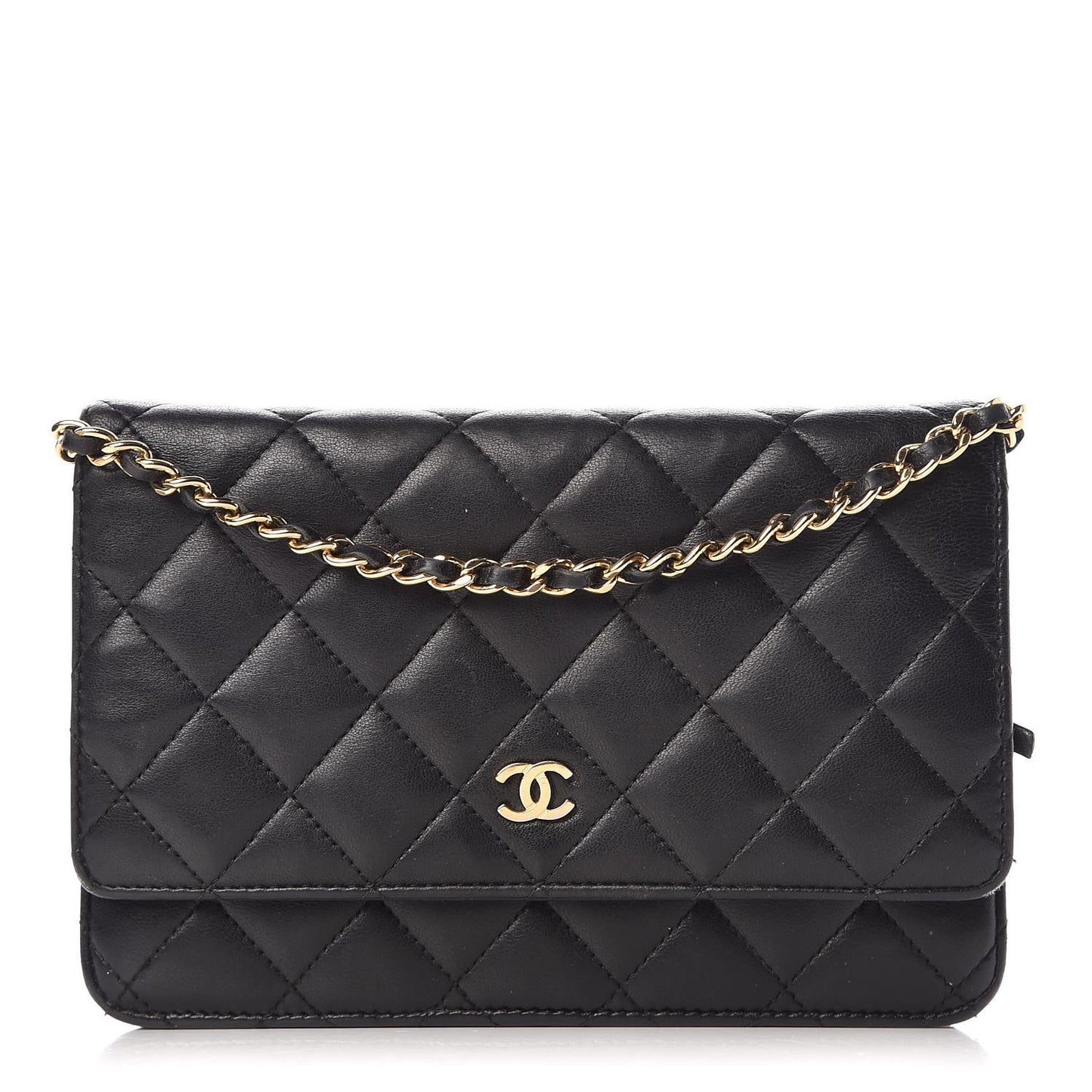 Lambskin Quilted Wallet On Chain WOC Black