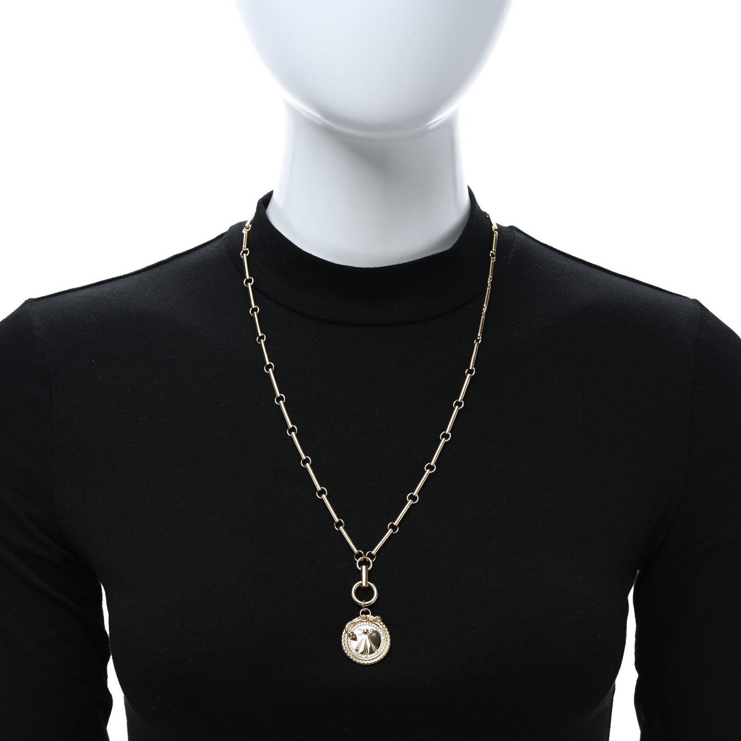 18K Yellow Gold Diamond Mind Body and Soul Wholeness Large Medallion Link Chain Necklace