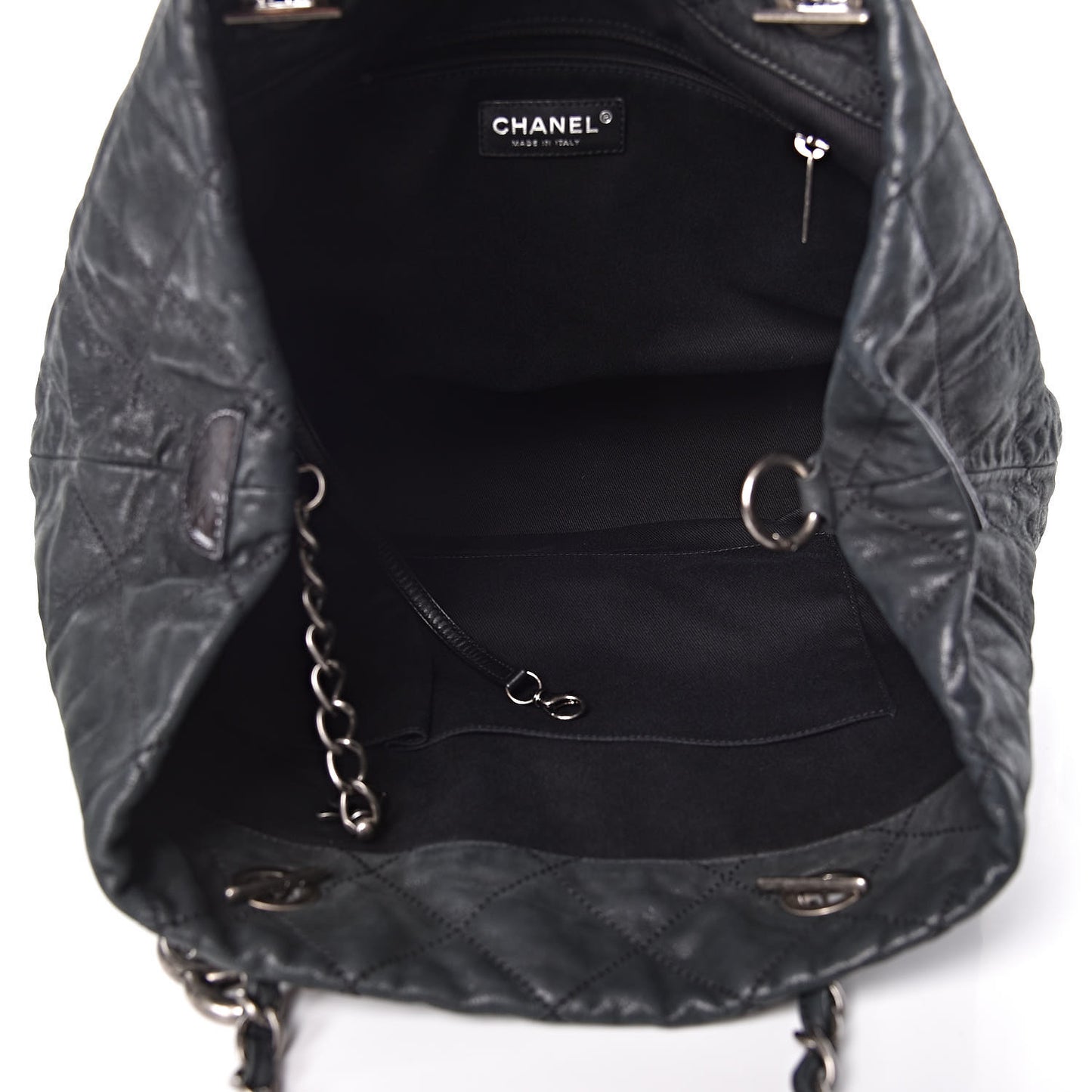 Iridescent Calfskin Quilted Large VIP Tote Dark Green