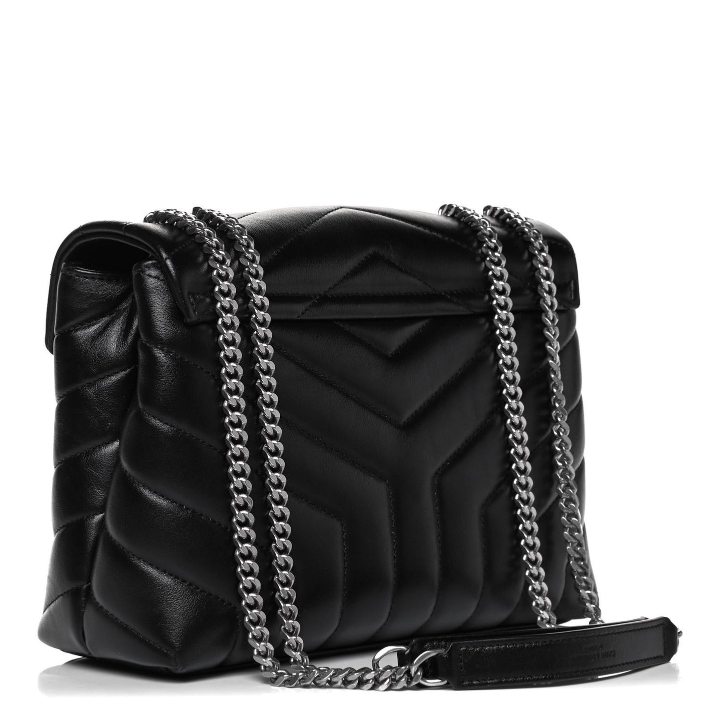 Calfskin Y Quilted Monogram Small Loulou Chain Satchel Black