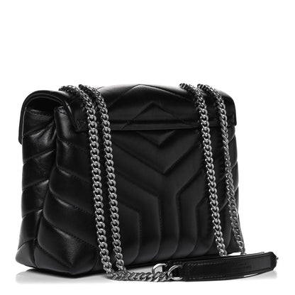 Saint Laurent Calfskin Y Quilted Monogram Small Loulou Chain Satchel Black 3 of 9