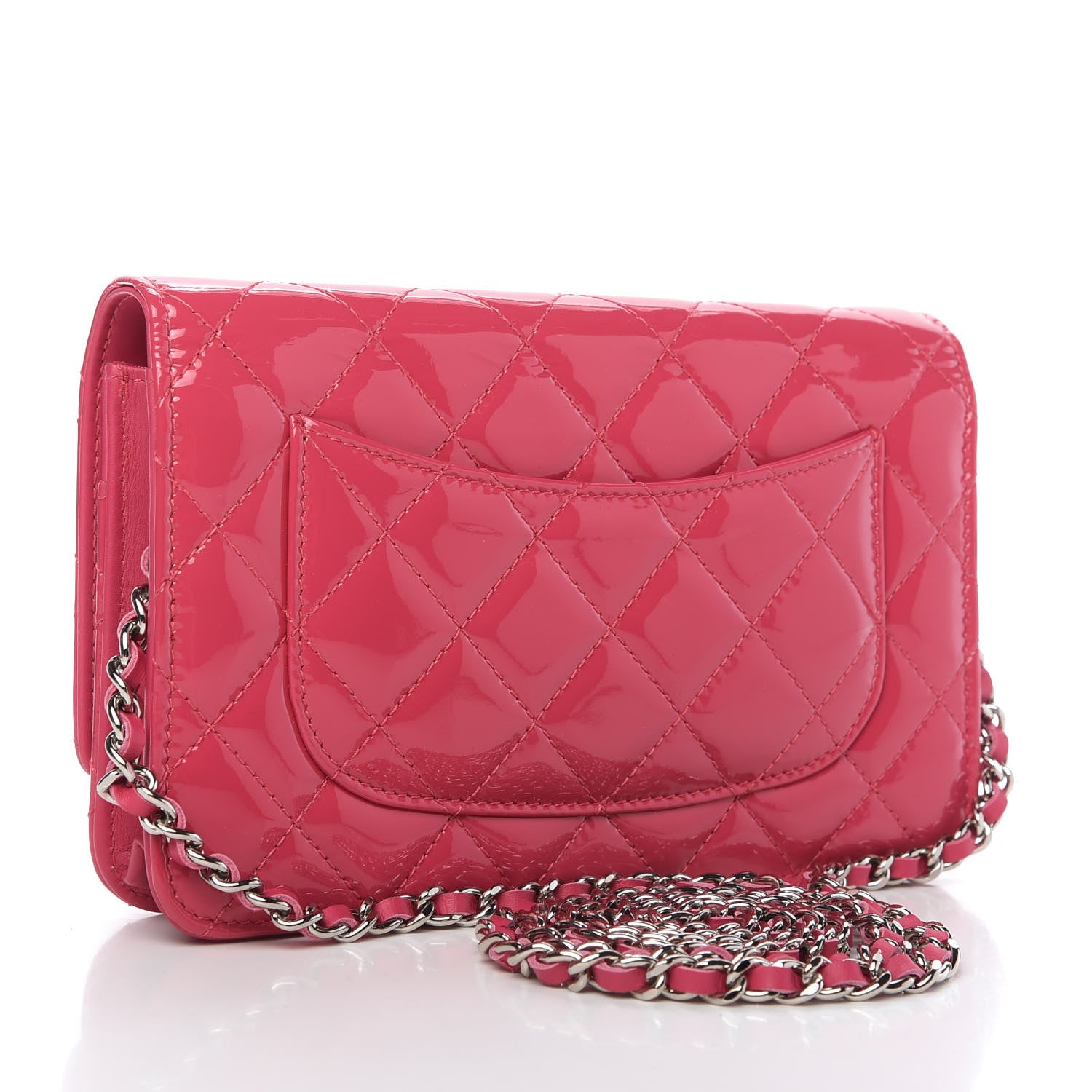 Chanel Patent Quilted Wallet On Chain WOC Fuchsia 3 of 11