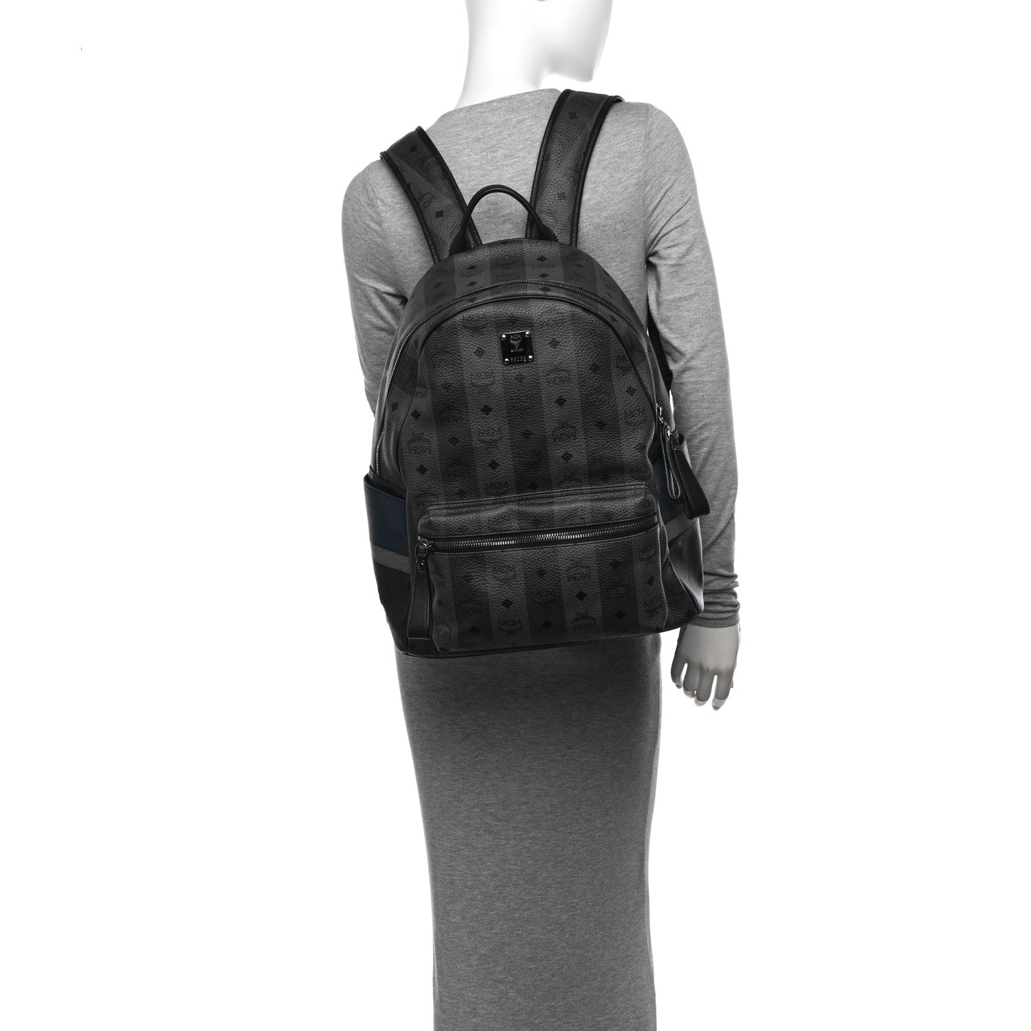 MCM Striped Visetos Medium Stark Backpack Black Phantom Grey 2 of 9