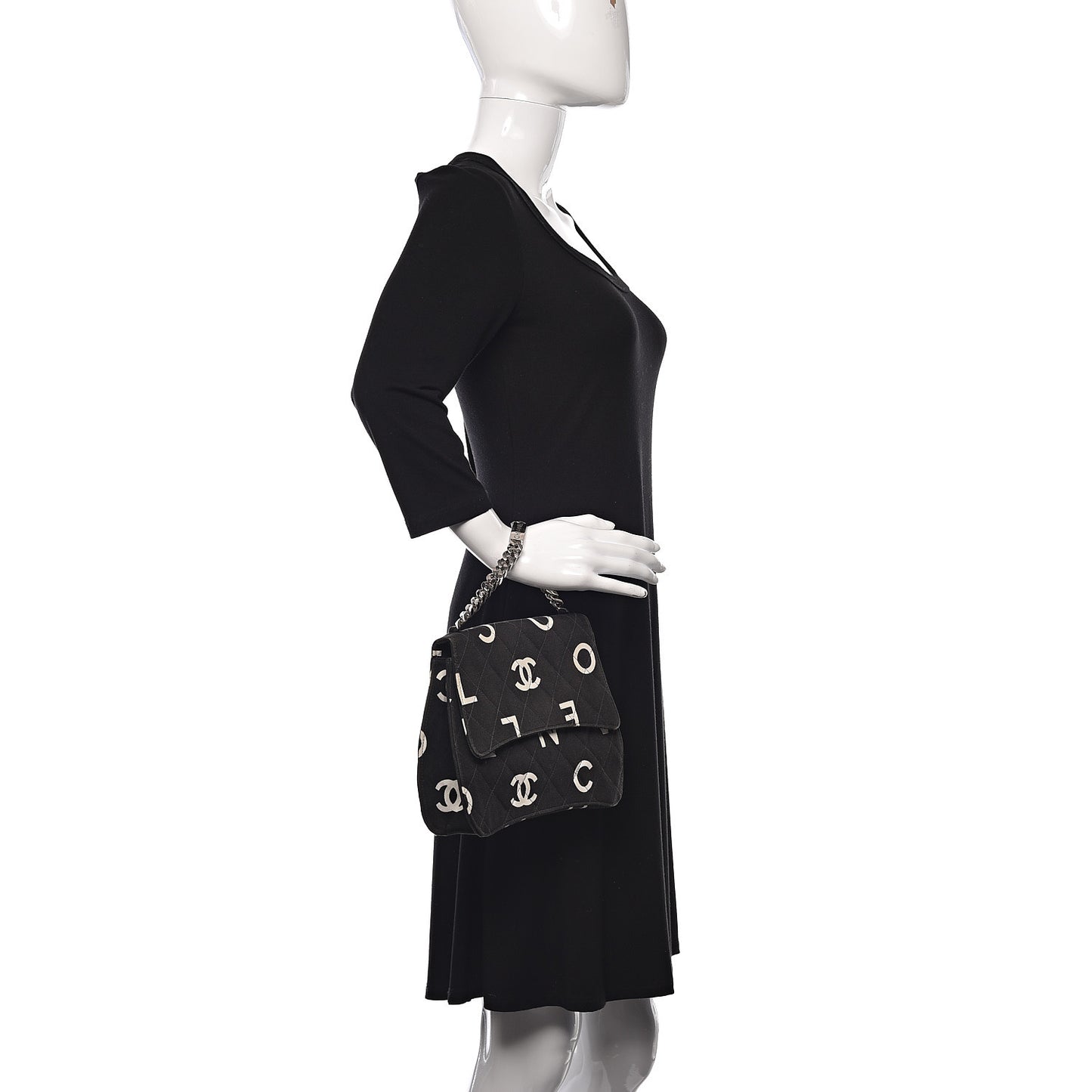Canvas Quilted Coco ID Chain Bag Black