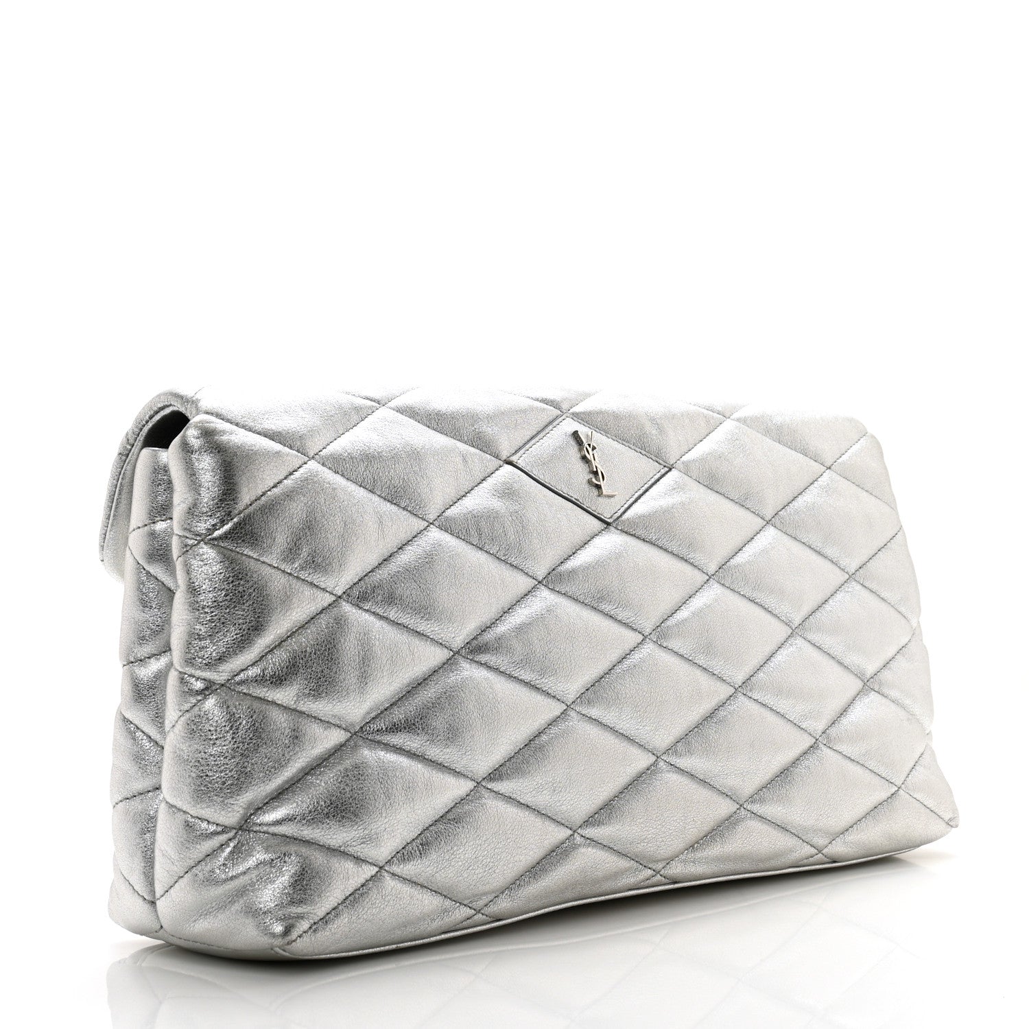 Saint Laurent Metallic Lambskin Quilted Sade Puffer Envelope Clutch Argento 3 of 11