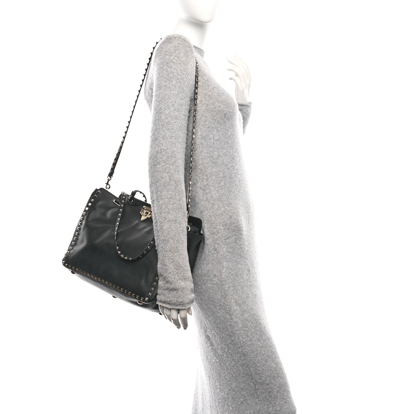 Vitello Medium Rockstud Tote Black