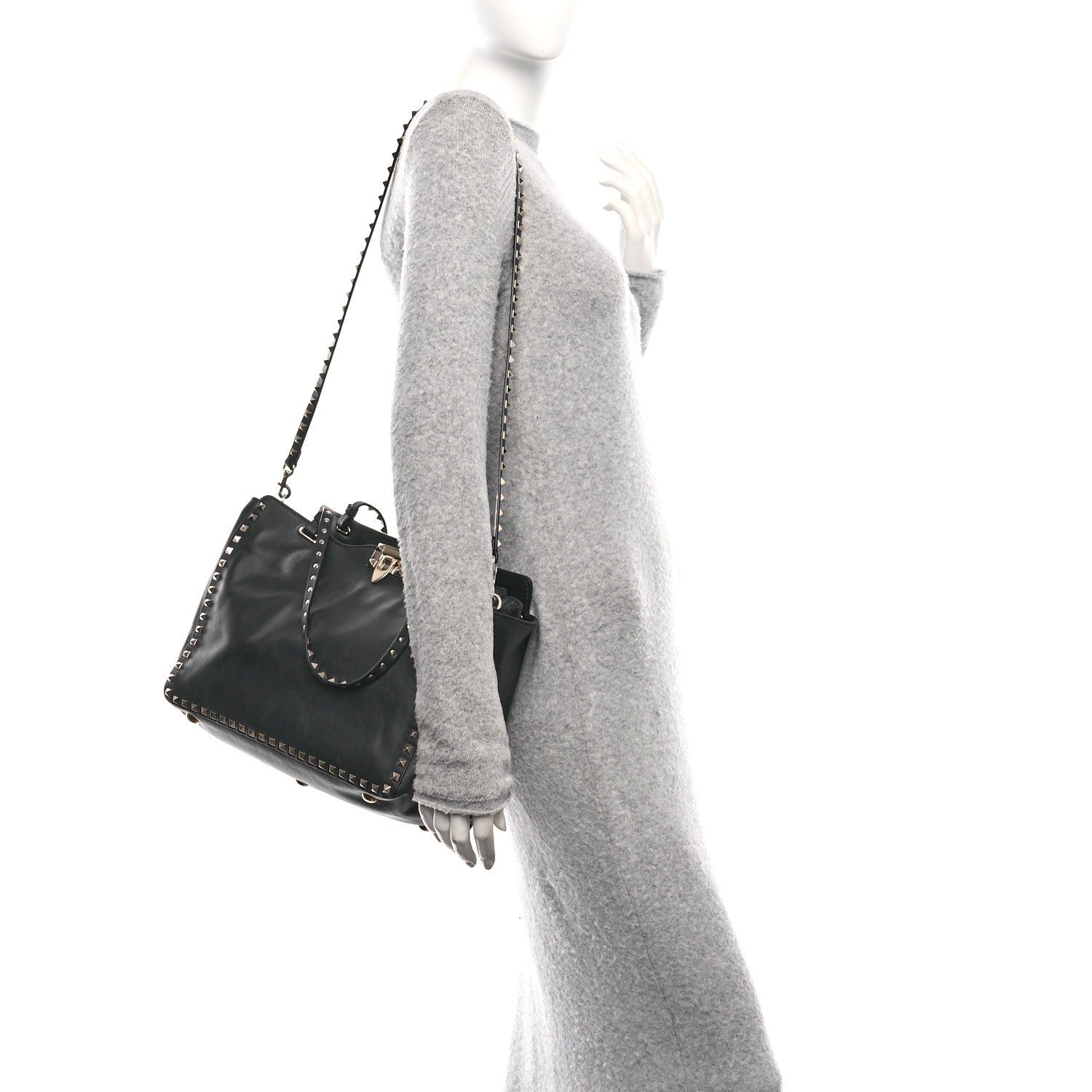 Valentino Garavani Vitello Medium Rockstud Tote Black 2 of 13