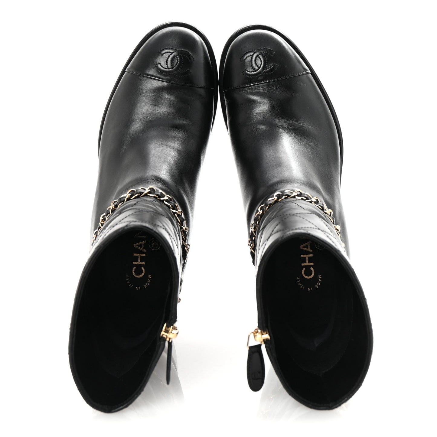 Calfskin Chain CC Cap Toe Short Boots 37.5 Black