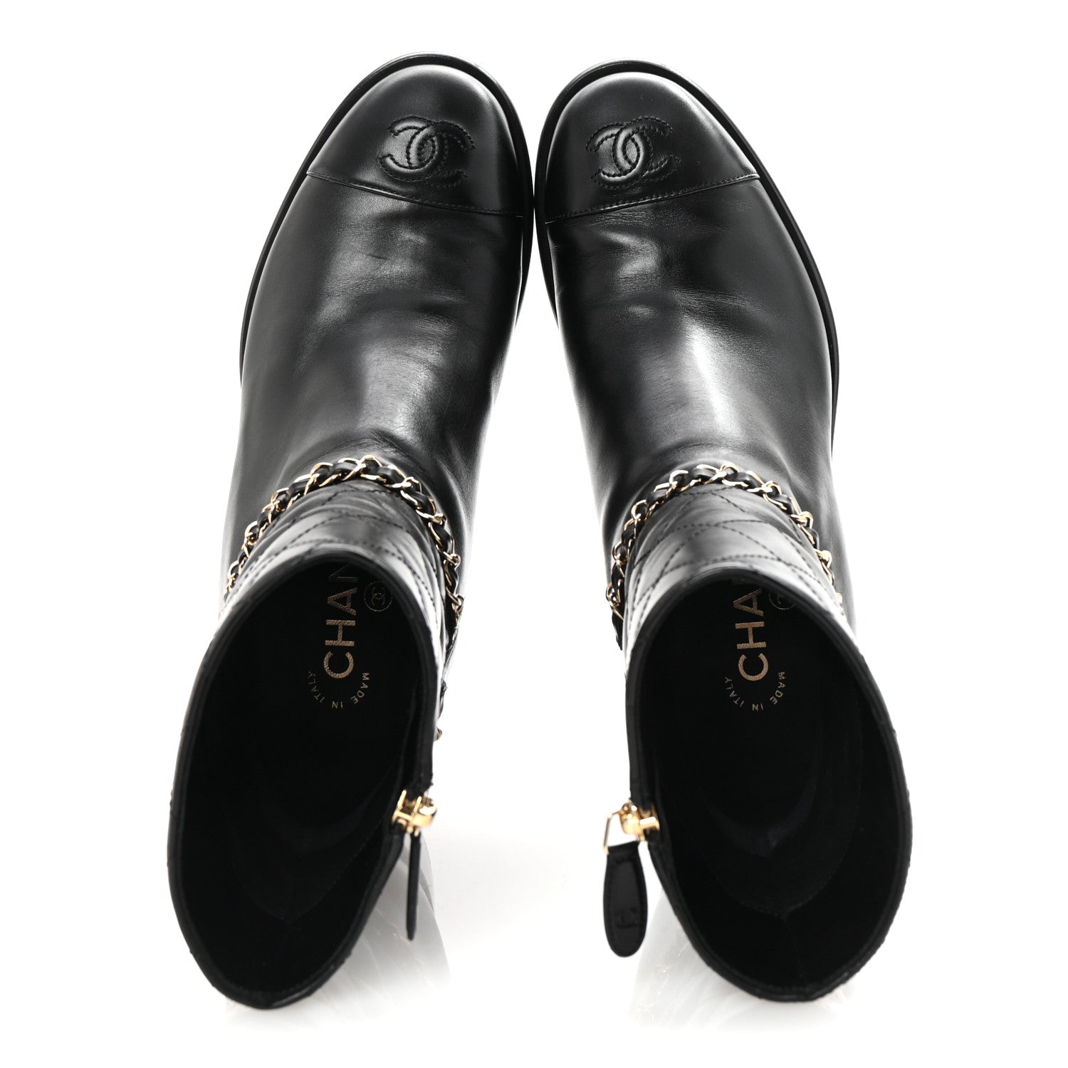 Chanel Calfskin Chain CC Cap Toe Short Boots 37.5 Black 2 of 10