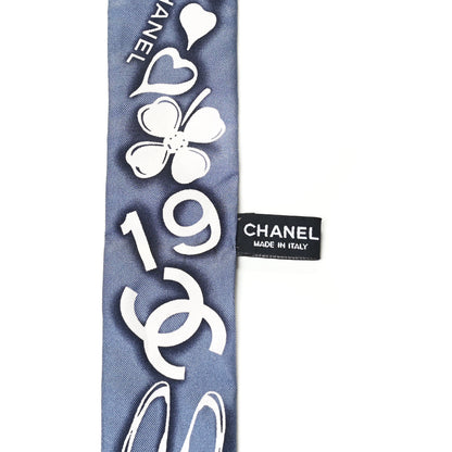 Chanel Silk CC Slim Bandeau Scarf Grey Ecru Black 3 of 3