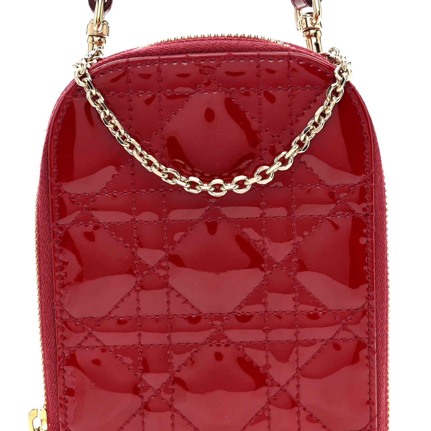 Christian Dior Patent Cannage Lady Dior Phone Holder Red 8 of 11