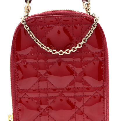 Christian Dior Patent Cannage Lady Dior Phone Holder Red 8 of 11