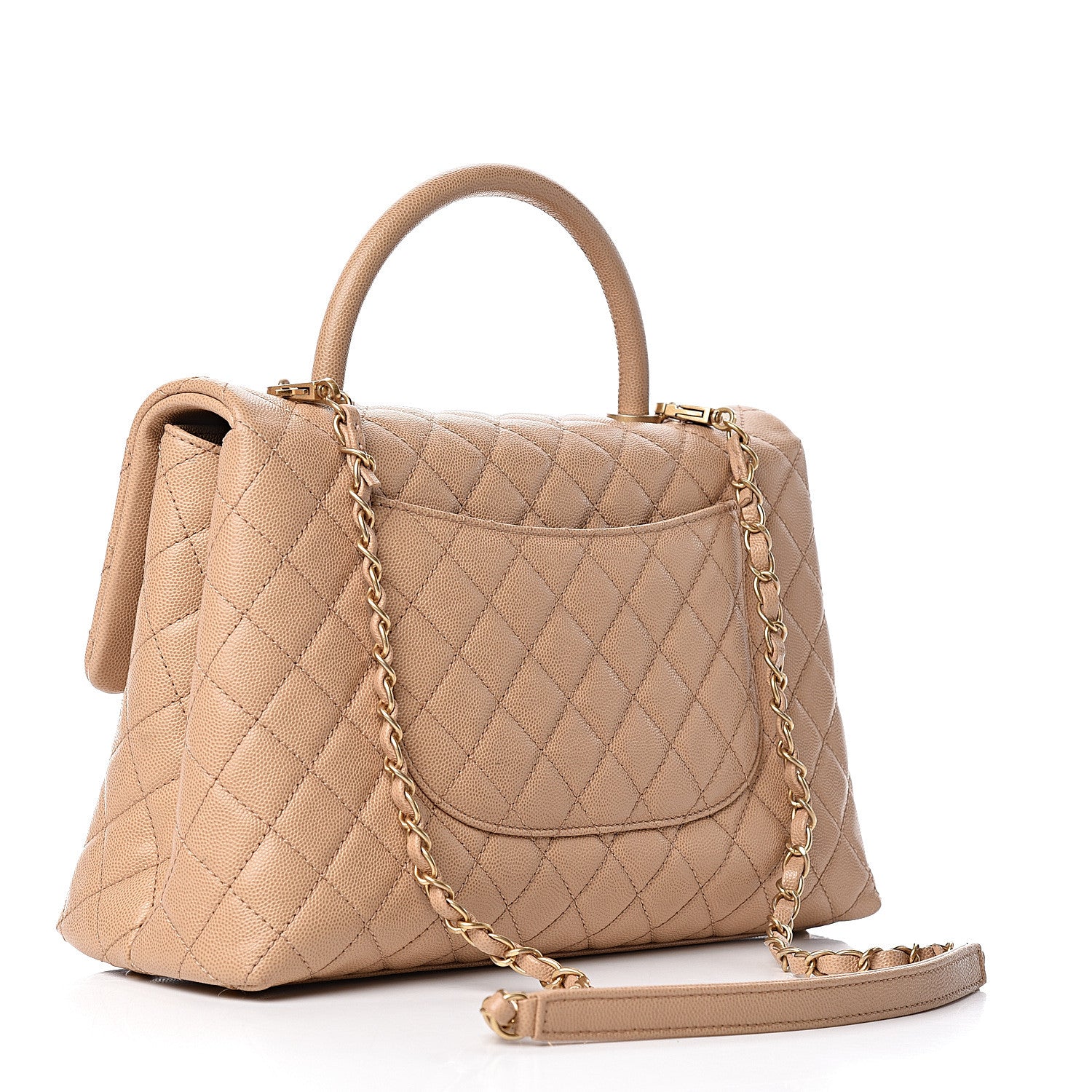 Chanel Caviar Quilted Medium Coco Handle Flap Light Beige 3 of 10