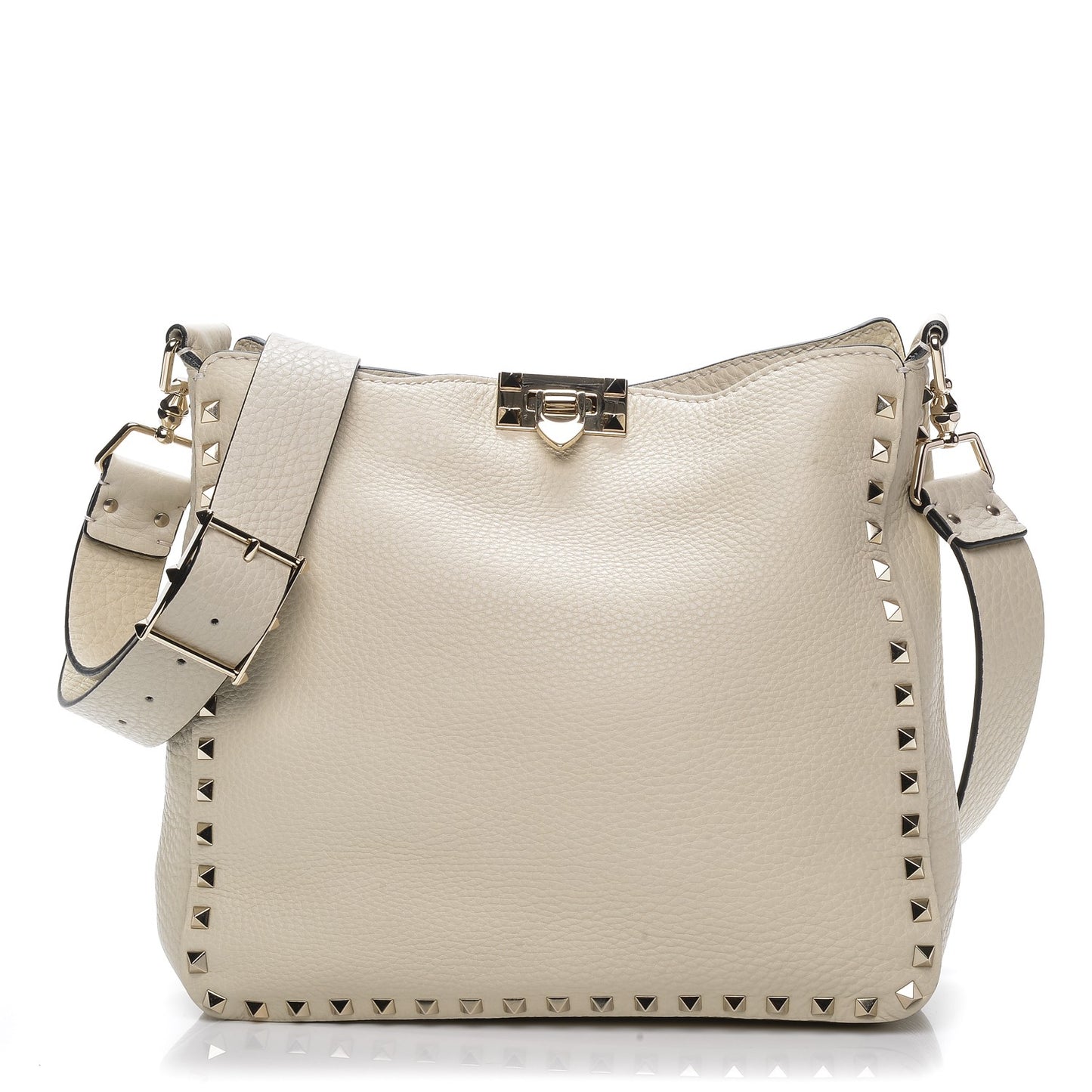 Pebbled Calfskin Small Rockstud Flip-Lock Messenger Bag Light Ivory