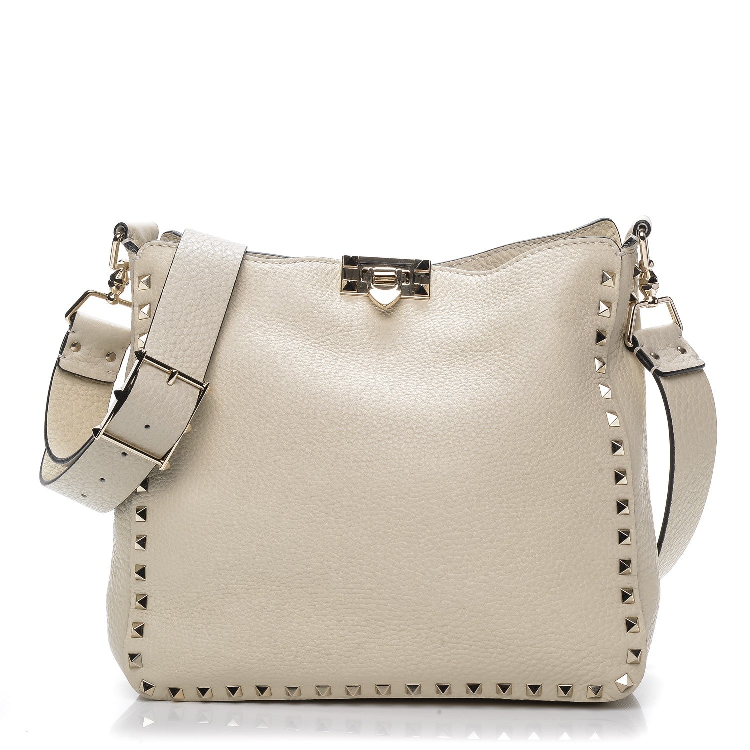 Valentino Garavani Pebbled Calfskin Small Rockstud Flip-Lock Messenger Bag Light Ivory 1 of 6