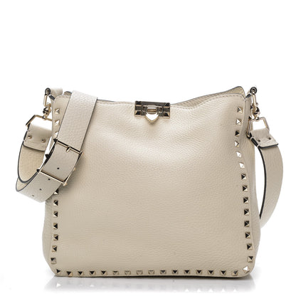 Valentino Garavani Pebbled Calfskin Small Rockstud Flip-Lock Messenger Bag Light Ivory 1 of 6